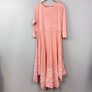Soft Surroundings Eyelet Knit Maxi Dress Size M Petite Coral Boho Modest Artsy‎